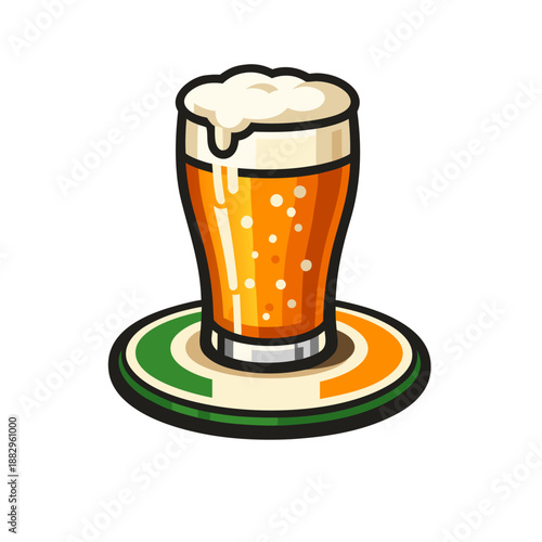 Pint Glass of Beer on Coaster Flat Vector