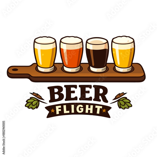 Beer Flight Tasting Set Flat Vector Illustration