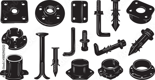 Collection of various metal fasteners and hardware tools