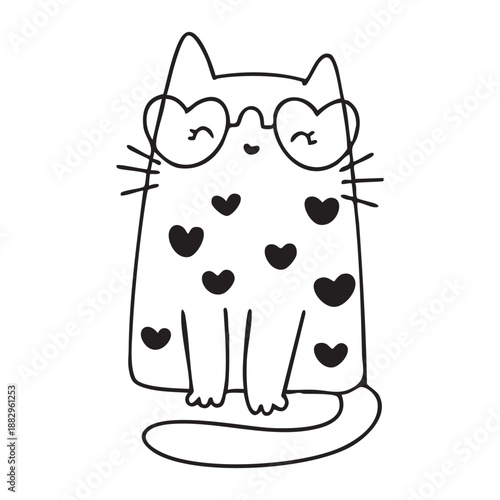 Cute and funny cats doodle line illustration. Cartoon cat or kitten characters design with outline style.