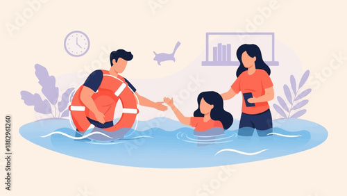 Rescue from water; people helping each other in the water