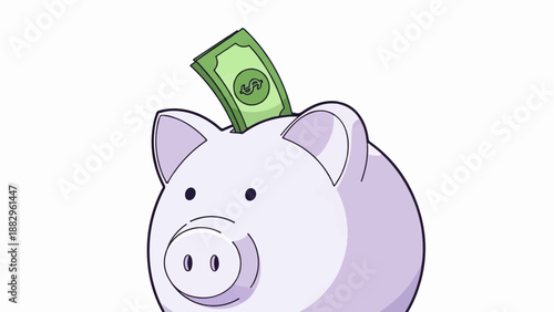 Piggy bank with a dollar bill being deposited