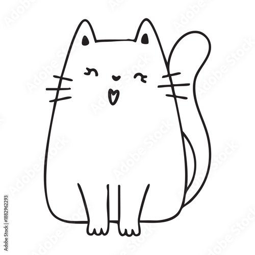 Cute and funny cats doodle line illustration. Cartoon cat or kitten characters design with outline style.