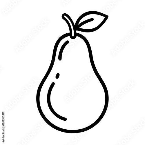 Outline of a pear with leaf on white background  
