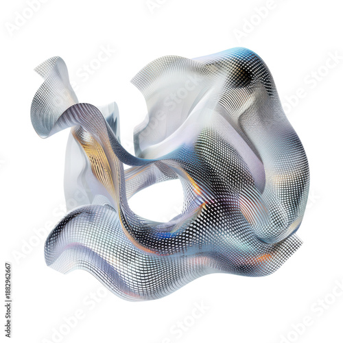 Abstract iridescent metallic ribbon wave 3D render isolated on Transparent Background