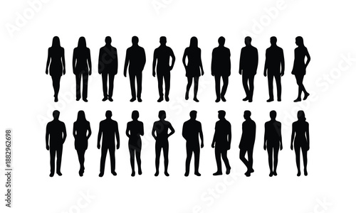 Silhouettes of men and people in business and casual settings vector illustration