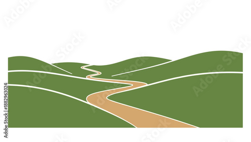 Winding Road Through Green Hills Landscape Illustration.