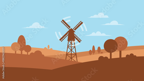 Windmill in a Brown Field A Simple Vector Illustration.