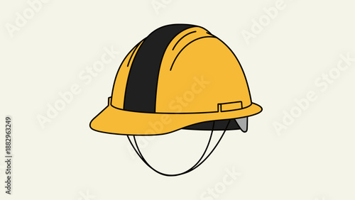 Yellow Construction Hard Hat with Black Stripe Illustration.