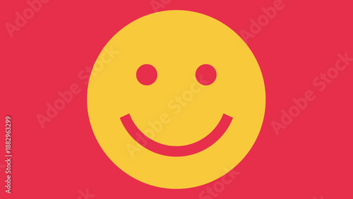 Yellow Smiley Face with Simple Design on Red Background.