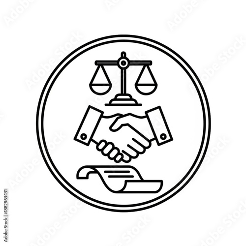 Legal agreement with scales and handshake