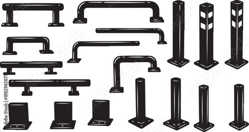 Collection of modern black bathroom faucet handles and fixtures