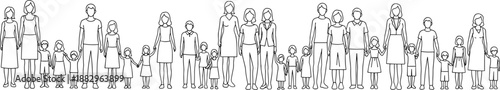 Line of diverse families and individuals standing together family people group line diversity