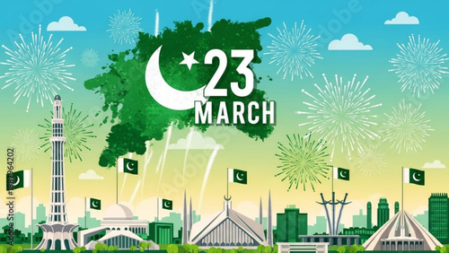 Pakistan Day Celebration on 23rd March with Fireworks and National Flags