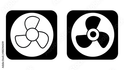 Cooling fan illustration icon, outline and silhouette