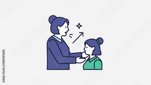 Mother Caressing Daughters Face with Love and Care, Simple Illustration Style