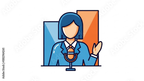 Female News Anchor Broadcasting Live on Television with Microphone