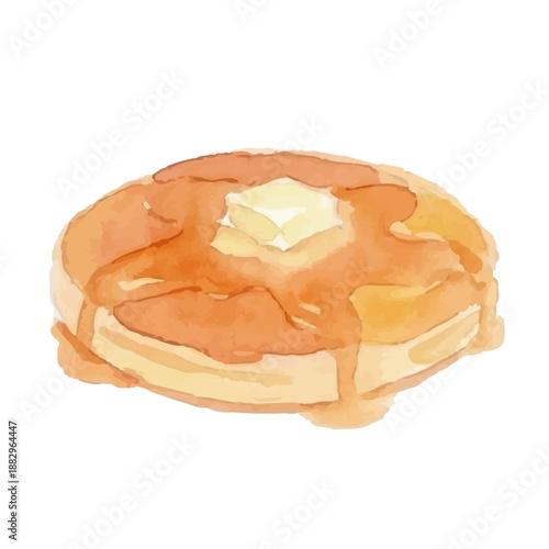 Watercolor-style cafe hotcakes／ホットケーキ