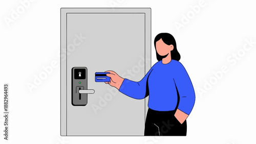 Person using a card to unlock a door