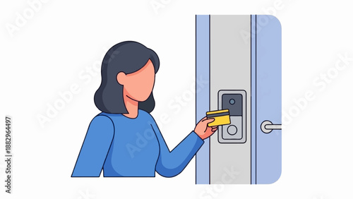 Person using a card to access a secured door with a handle
