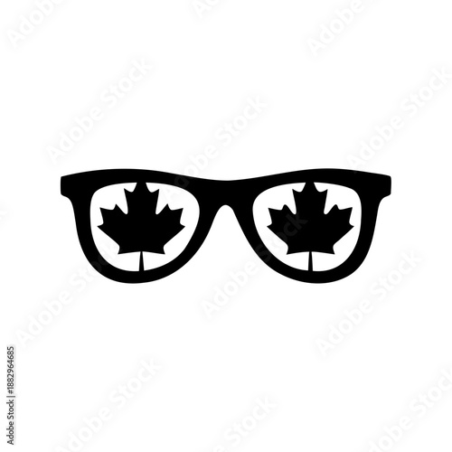 black glasses with canadian maple leaf design on the lenses