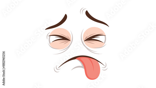 Silly cartoon face expression with squinting eyes and a sticking out tongue for a funny, playful, and mischievous character.