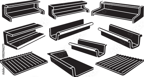 Collection of various steel I-beam profiles and shapes illustration