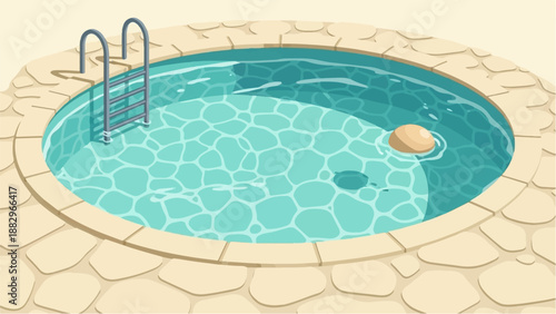Pixel art illustration of a small circular swimming pool with a ladder and a floating object