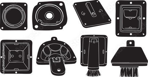Collection of various black and white electronic device components