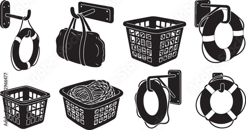 Nautical objects and accessories illustration set in black and white