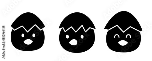 Silhouette of  chick's face with an eggshell on its head.
Cute Easter chick head silhouette vector set.
Easter chick icon collection.
Spring Holiday chick head.
Transparent background.