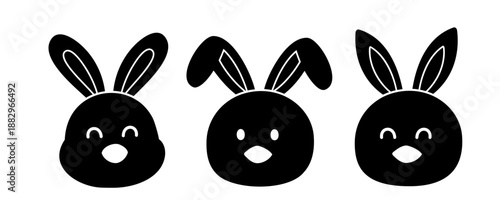 Silhouette of chick with rabbit ears on its head.
Cute Easter chick head silhouette vector set.
Easter chick icon collection.
Transparent background.