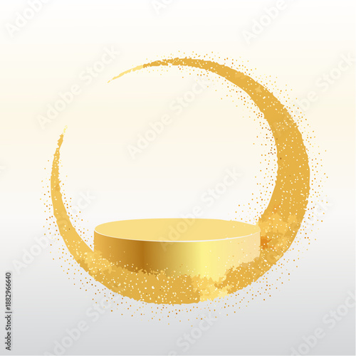 Luxury golden podium vector with sparkling details on a clean white background. An elegant minimalist stage ideal for premium product presentation, cosmetic branding, jewelry ads