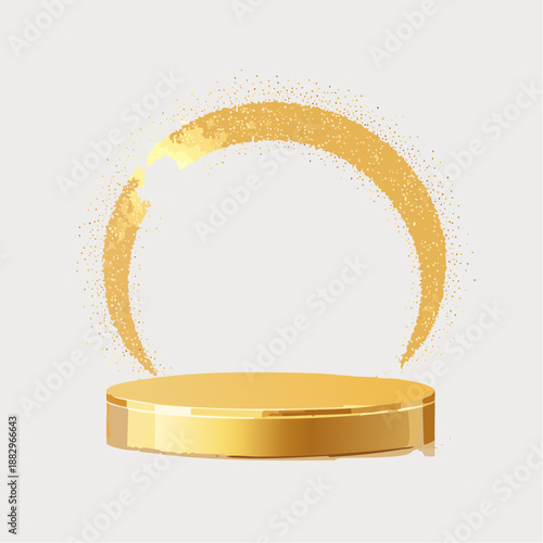 Luxury golden podium vector with sparkling details on a clean white background. An elegant minimalist stage ideal for premium product presentation, cosmetic branding, jewelry ads