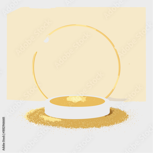 Luxury golden podium vector with sparkling details on a clean white background. An elegant minimalist stage ideal for premium product presentation, cosmetic branding, jewelry ads