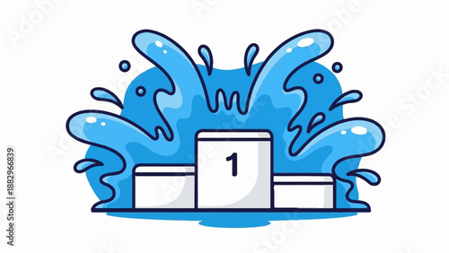 Podium with a splash of water, representing first place in a competition