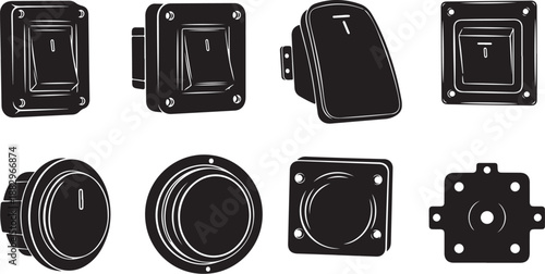 Various black electrical toggle switch designs and shapes collection