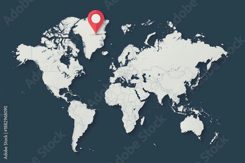 map with a red pushpin marking Greenland