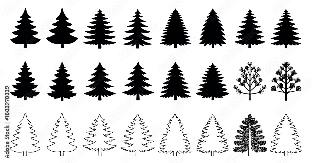 Fototapeta premium Black and White Tree Illustrations featuring a minimalist art collection of diverse species