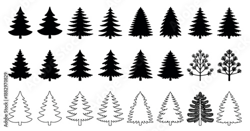 Black and White Tree Illustrations featuring a minimalist art collection of diverse species