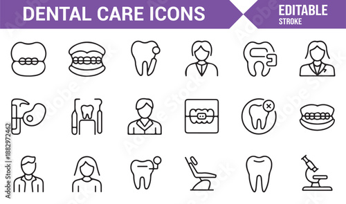 Dental clinic and dentist icons editable outline vector
