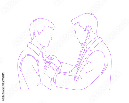 Doctor Examining Patient Lineart Illustration