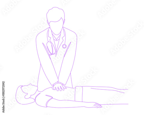 Doctor Performing CPR Lineart Illustration