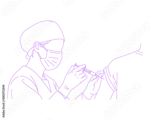 Doctor Giving Injection Lineart Illustration
