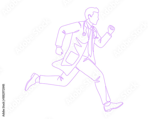 Doctor Running in Emergency Lineart Illustration