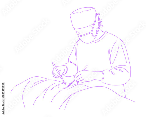 Surgeon Performing Operation Lineart Illustration