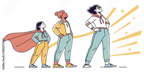 A sequence of three individuals shows progression in stature and confidence, suggesting personal development and aspiration towards a goal.