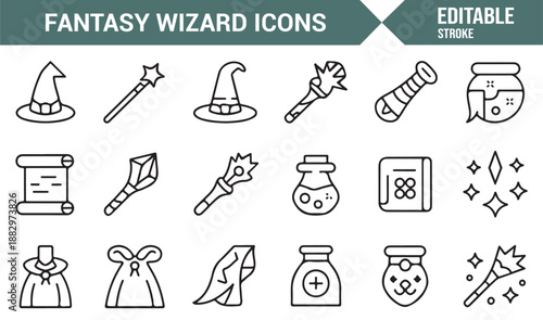 Magical wizard symbols minimal outline vector style
