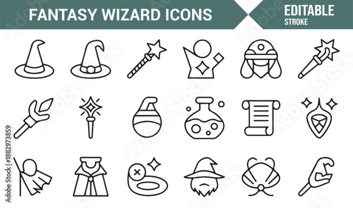 Wizard accessories and spell icons collection