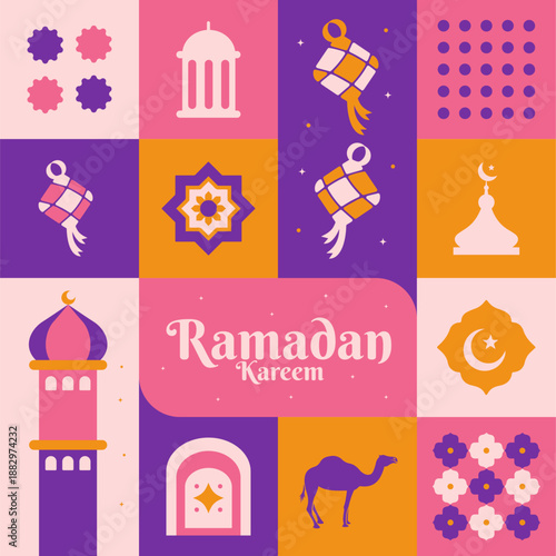 Celebrating ramadan kareem with vibrant symbols